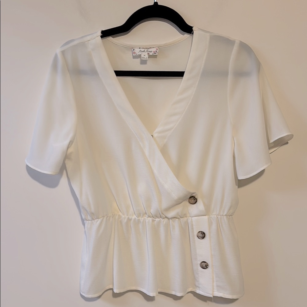 Pink Rose Cream Wrap Peplum Blouse